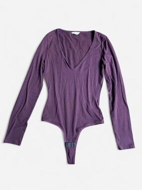 Madewell Burgundy Plum Plunging V-Neck Casual Bodysuit Long Sleeve Sz S